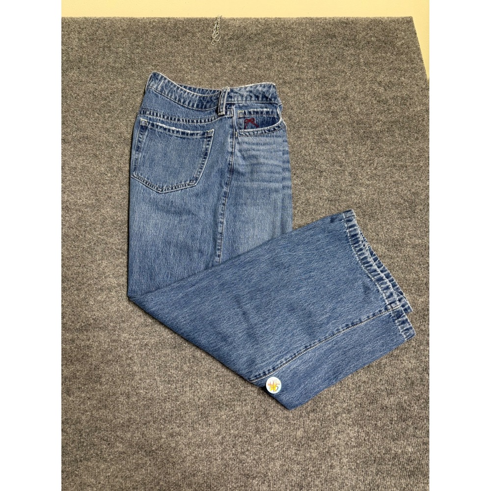 Hollister Low-Rise Super Baggy Womens Jeans Medium Wash Embroidered Y2K W28 Long